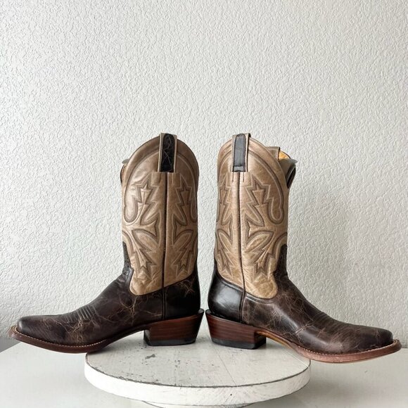 Rod Patrick Mens Cowboy Boots 9.5AA Antique Mocha Bison Brown Western Blunt Toe - Picture 7 of 12